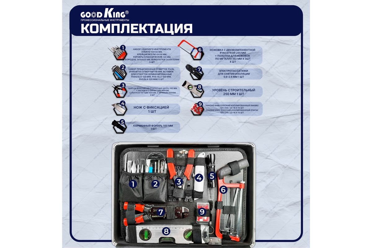 Профессиональный набор ручных инструментов в чемодане GOODKING 183 предмета  B-10127