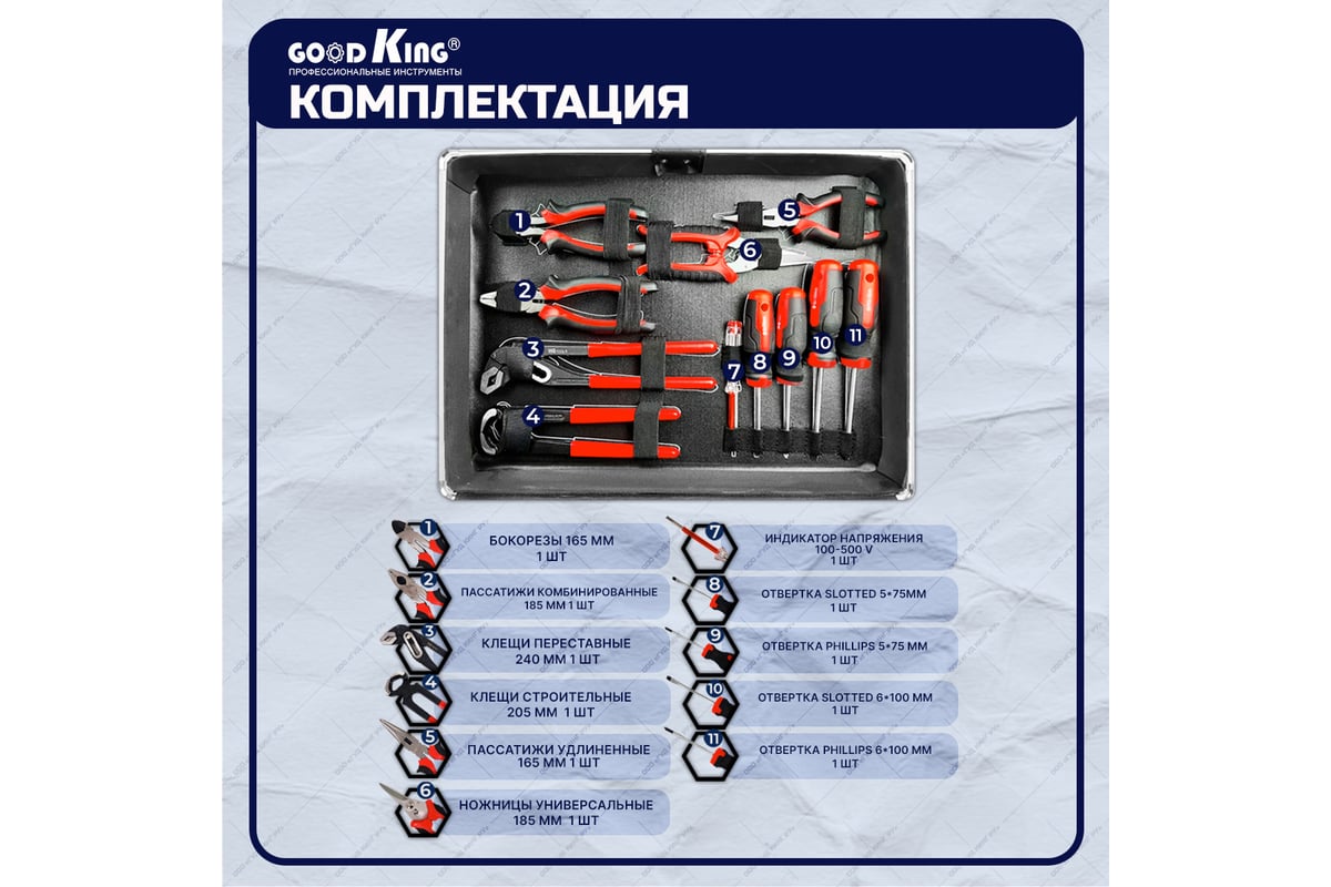 Профессиональный набор ручных инструментов в чемодане GOODKING 183 предмета  B-10127