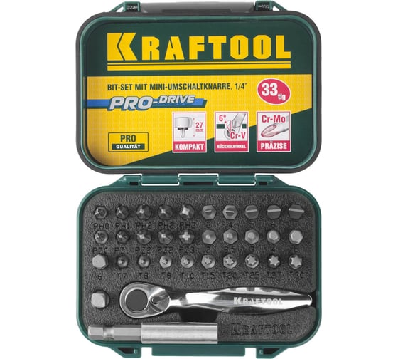 Набор бит с мини трещоткой 1/4" Kraftool EXPERT 33 предмета 26157-H33