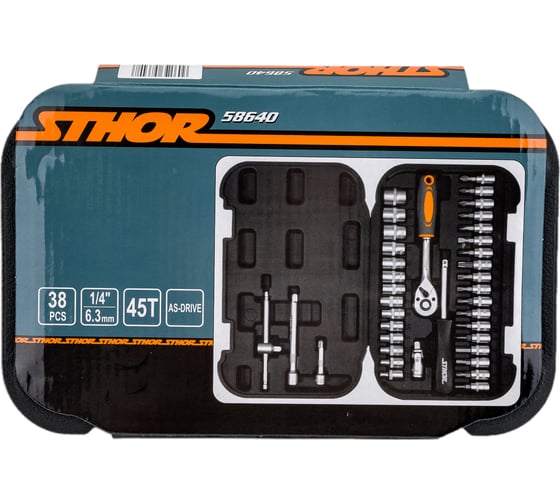 Набор инструментов STHOR 1/4 38 предметов пластиковый кейс 58640