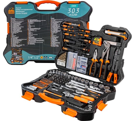 Набор инструмента ISMA 303пр. 1/4'',1/2''(6гр.)(4-32мм) ISMA-53034(48906)
