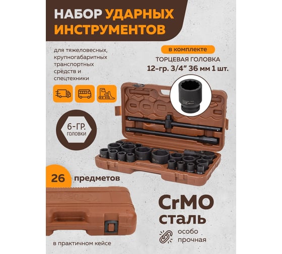 Набор инструментов ударных FORSTIME 26пр. 3/4" (6гр.) FT-68262-5MPB(57688)