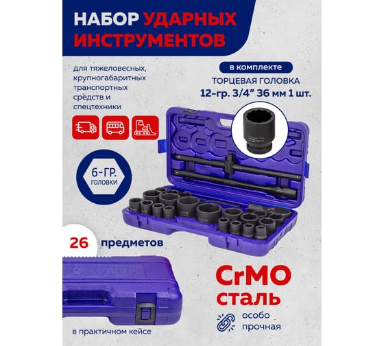 Набор инструментов ударных YATAFORCE 26пр. 3/4" (6гр.) YF-68262-5MPB(57687)
