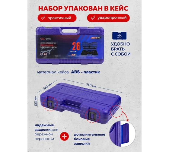 Набор инструментов ударных YATAFORCE 26пр. 3/4" (6гр.) YF-68262-5MPB(57687)