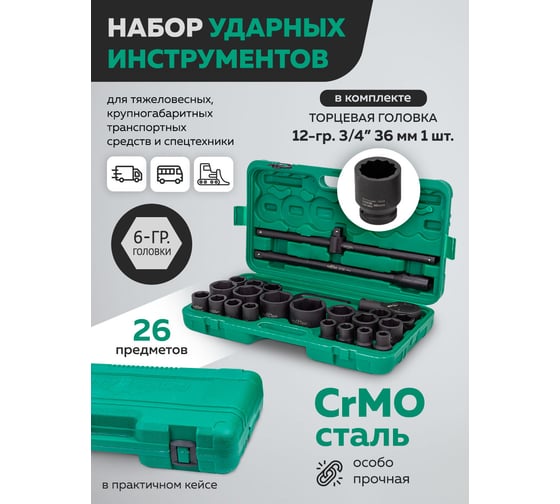 Набор инструментов ударных Forsland 26пр. 3/4" (6гр.) Forsland-68262-5MPB(57871)