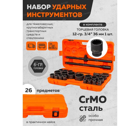 Набор инструментов ударных Partner 26пр. 3/4" (6гр.) PA-68262-5MPB(57956)