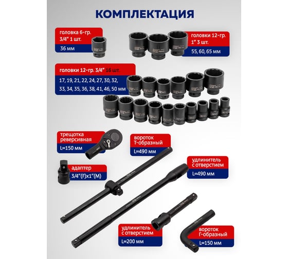 Набор инструментов YATAFORCE ударных 26пр. 3/4" (12гр.) YF-68262-9MPB(57689)
