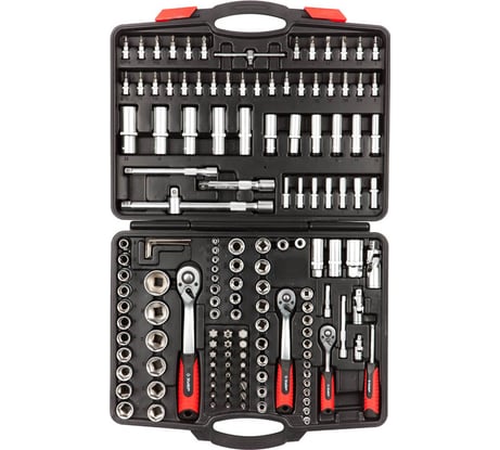 Набор торцевых головок Зубр МАСТЕР FLANK 1/2", 3/8", 1/4" , биты, доп.принадлежности, Cr-V, 4-32мм, 150 предметов 27637-H150