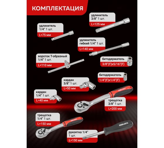 Набор инструментов BaumAuto 82пр. 1/4", 3/8" (6гр.) BM-4821-5DS(57674)