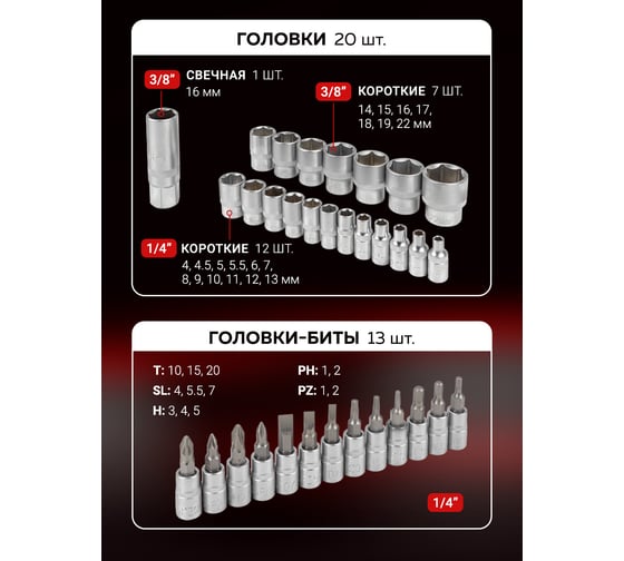 Набор инструментов BaumAuto 82пр. 1/4", 3/8" (6гр.) BM-4821-5DS(57674)