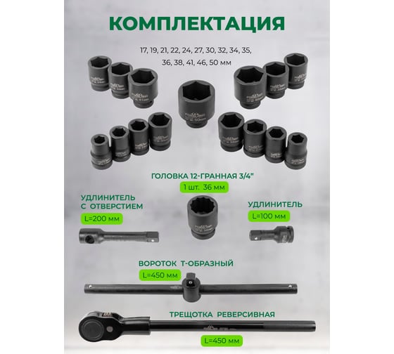 Набор инструментов Forsland ударных 21пр. 3/4" (6гр.) Forsland-6212-5MPB(57869)