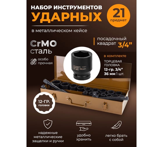 Набор инструментов FORSTIME ударных 21пр. 3/4" (12гр.) FT-6212-9MPB(57694)