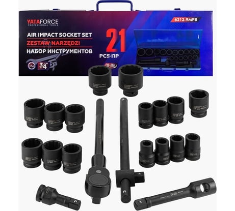 Набор инструментов ударных YATAFORCE 21пр. 3/4" (12гр.) YF-6212-9MPB(57693)