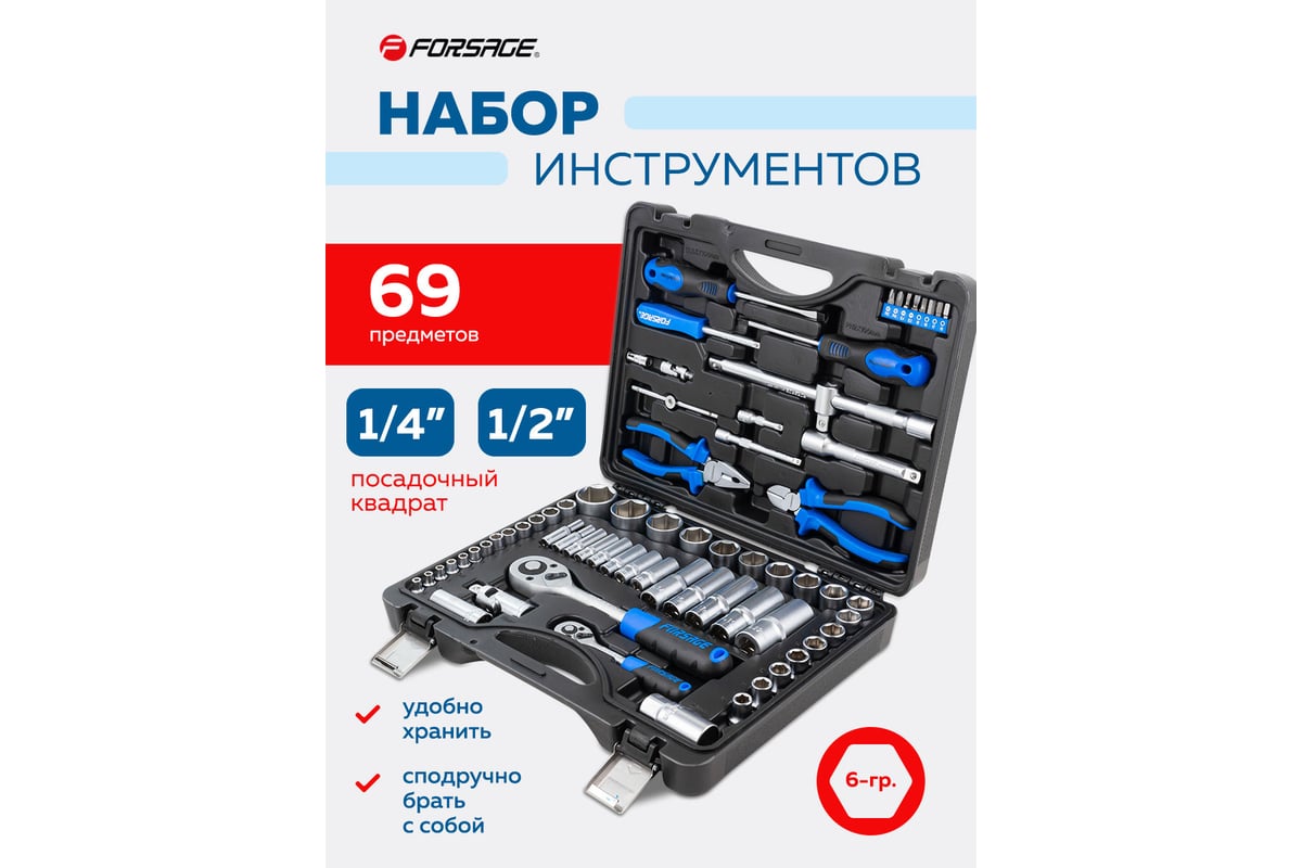 Набор инструментов Forsage 69пр., 1/4