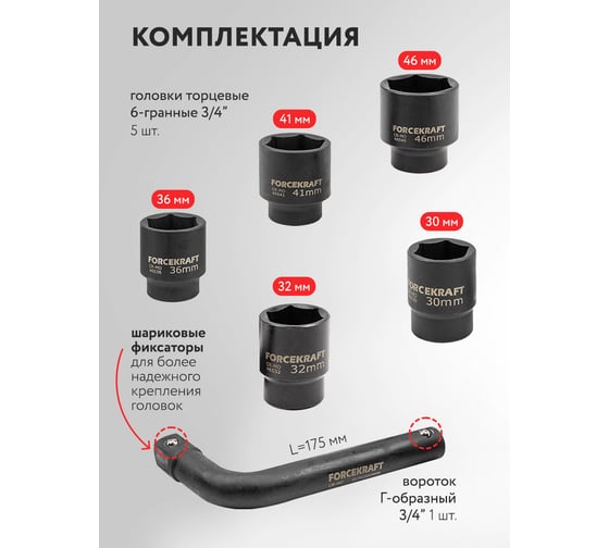 Набор инструментов Forcekraft 6пр. 3/4" (6гр.) FK-6064-5MPB(58243)