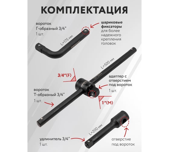 Набор инструментов Forcekraft 20пр. 3/4", 1" FK-6204-5MPB(58242)
