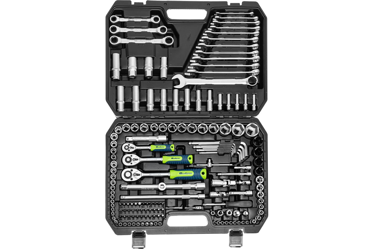 Набор инструментов СИБРТЕХ 1/2", 3/8", 1/4", пластиковый кейс 160 предм ...