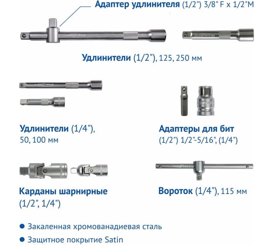 Набор инструментов Goodyear 110 предметов, в пластиковом кейсе, 1/2, 1/4 GY002110