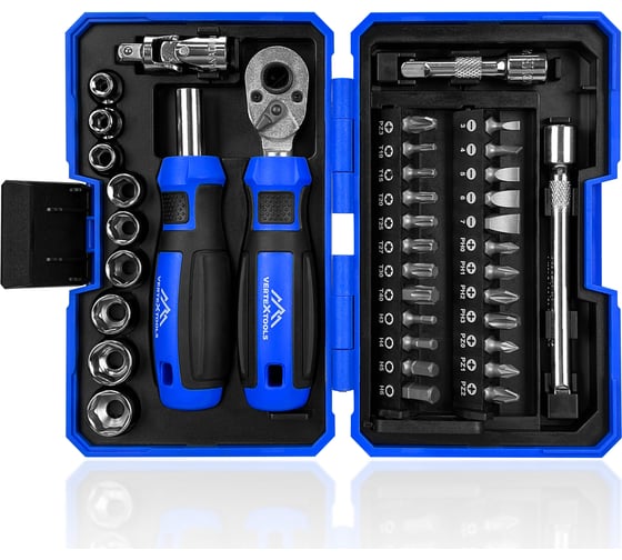 Набор бит vertextools 38 предметов, держатель,трещотка, удлинитель, кардан, головки 0033-38