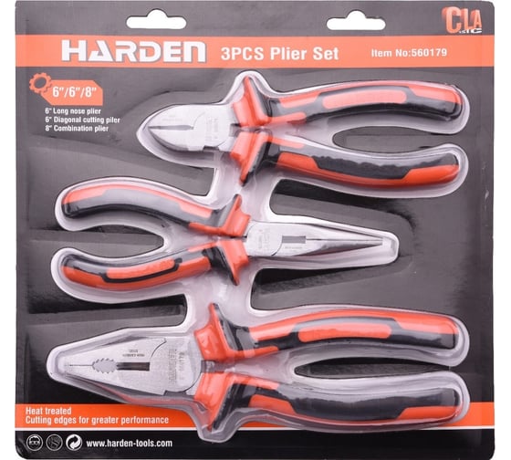 Набор шарнирно-губцевого инструмента HARDEN, 2-компонентная рукоятка эргономик, 3 предм. 560179