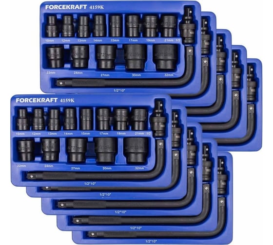 Набор головок ударных Forcekraft 15пр. 1/2",(6-гр.) (10,12, 13, 14, 15, 17, 19, 21, 22, 24, 27, 30, 32мм) в ложементе" FK-4159K ( 10 K-T )(58570) FK-4159K / 10 K-T /(58570)