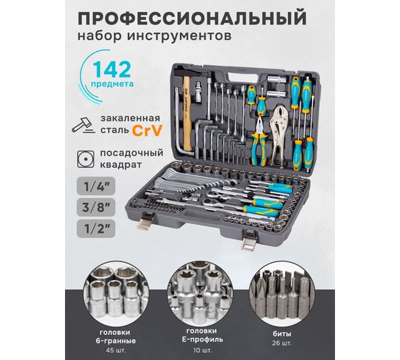 Набор инструментов iLOFORCE 142пр.1/4",3/8",1/2" IF-41421-5(57953)