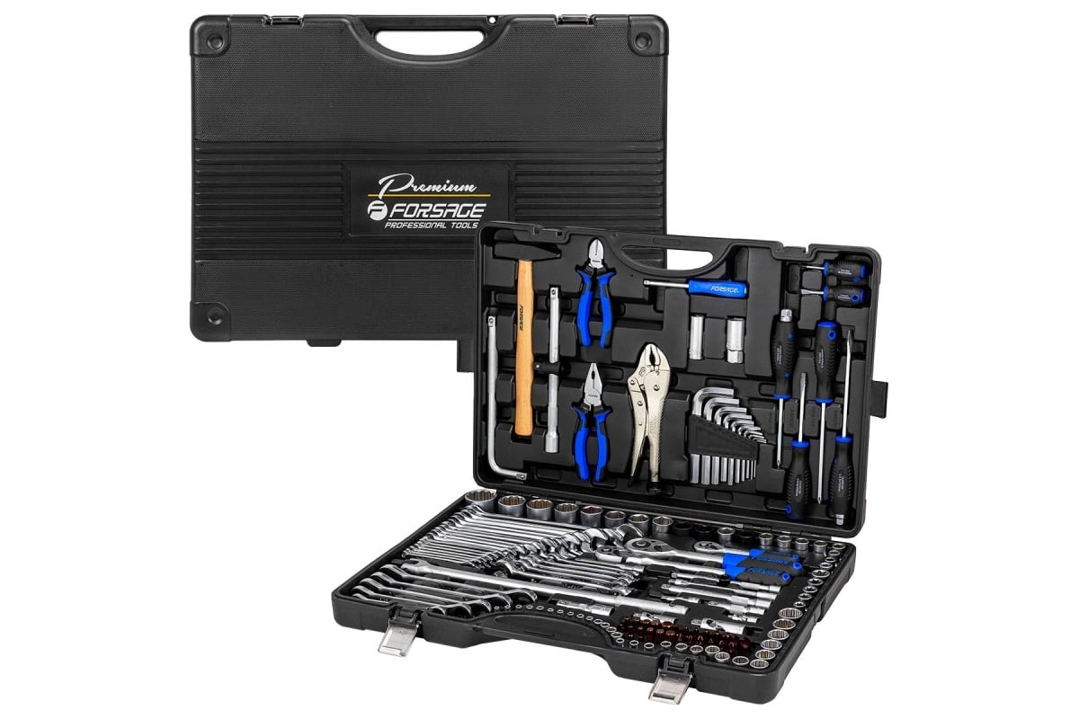 Набор инструментов в пластиковом кейсе (142+6 предметов) 1/4", 3/8", 1/ ...