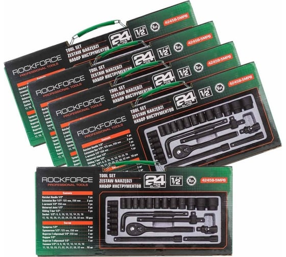 Набор инструментов Rockforce 24 предмета 1/2''(6гр.)(8-32мм) 5 комплектов RF-4245B-5MPB / 5 K-T /(58581)