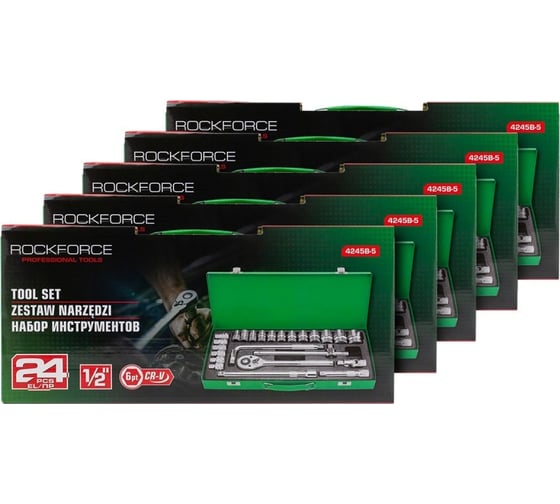 Набор инструментов Rockforce 24 предметов 1/2" ( 6гр) 5 комплектов RF-4245B-5 / 5 K-T /(58580)