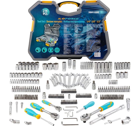 Набор инструментов iLOFORCE 1/4", 3/8", 1/2" (6гр.) 4-32 мм, 216 предметов IF-38841 EURO(57830)