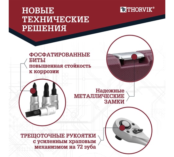 Универсальный набор инструмента THORVIK TS094 1/4, 1/2DR, 94 предмета 054009