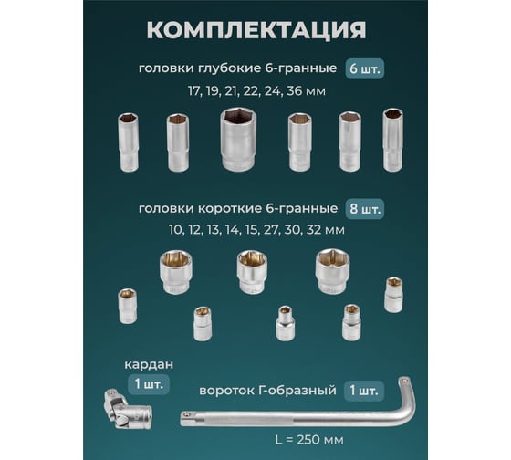 Набор головок Rockforce 16 предметов RF-4169(58293)