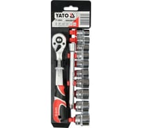 Набор торцовых головок YATO 3/8 10-24мм с трещоткой и удлинителем 12 предметов YT-38683