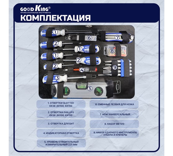 Набор инструментов GOODKING профессиональный 179 предметов в кейсе B-10179