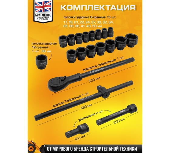 Набор инструментов ударных JCB 21пр. 3/4" (6гр.) JCB-6213-5MPB(59075)