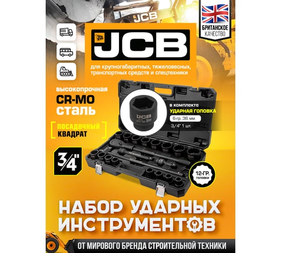 Набор инструментов ударных JCB 21пр. 3/4" (12гр.) JCB-6213-9MPB(59076)