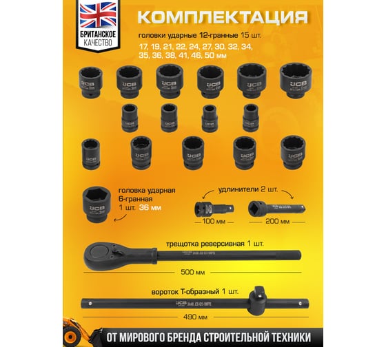 Набор инструментов ударных JCB 21пр. 3/4" (12гр.) JCB-6213-9MPB(59076)