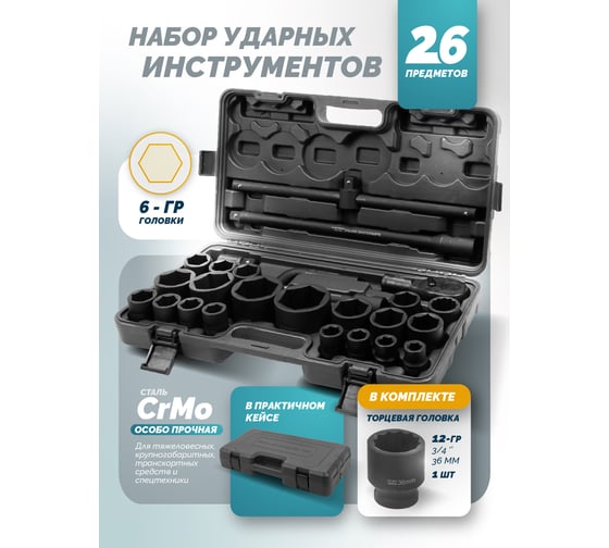 Набор инструментов ударных iLOFORCE 26пр, 3/4", 1" 6гр. IF-68262-5MPB(58981)