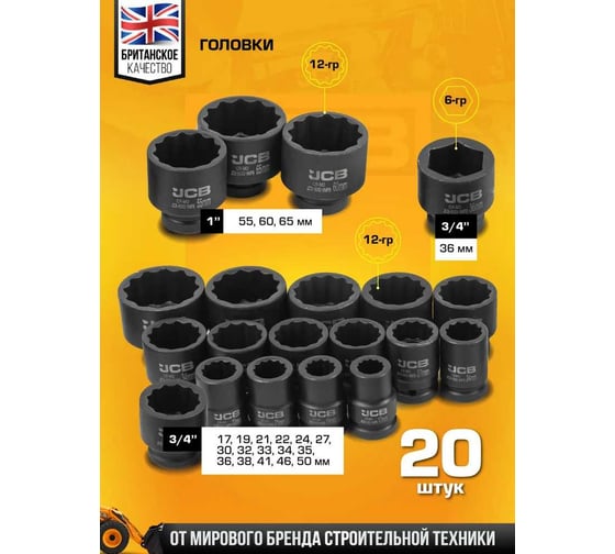 Набор инструментов ударных JCB 26пр, 3/4", 1" (12гр.) JCB-68262-9MPB(59044)