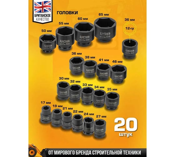 Набор инструментов ударных JCB 26пр, 3/4", 1" (6гр.) JCB-68262-5MPB(59043)