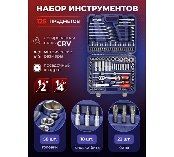 Набор инструментов в пластиковом кейсе YATAFORCE (125 предметов) YF-41252-5(58794)