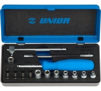 Набор торцевых головок и бит Unior Е4-Е11, ТХ6-ТХ25, 1/4", в металлической коробке, 19 пр. 3838909130743