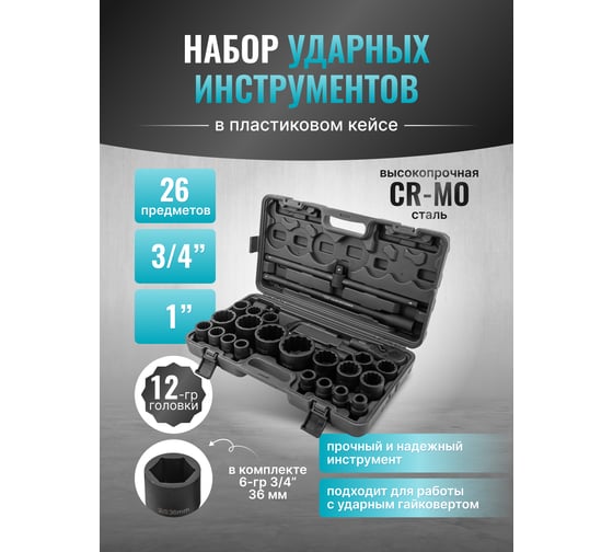 Набор инструментов ударных iLOFORCE 26пр, 3/4", 1", 12гр. IF-68262-9MPB(58982)