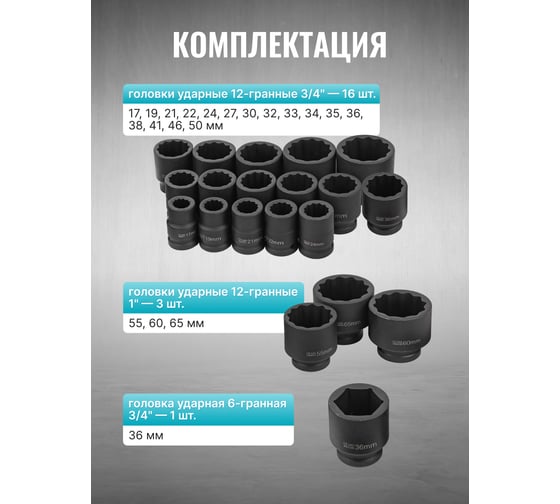Набор инструментов ударных iLOFORCE 26пр, 3/4", 1", 12гр. IF-68262-9MPB(58982)