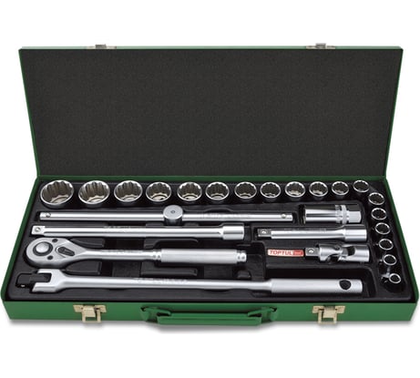 Набор головок и аксессуаров TOPTUL 1/2 DR 12-гранных 8-32 мм, 25 предметов в металлическом кейсе GCAD2510