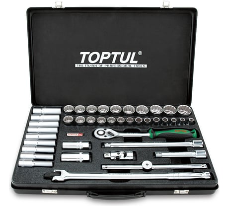 Набор головок и аксессуаров TOPTUL 1/2 DR 12-гранных 8-32 мм, 41 предмет в металлическом кейсе GCAD4103