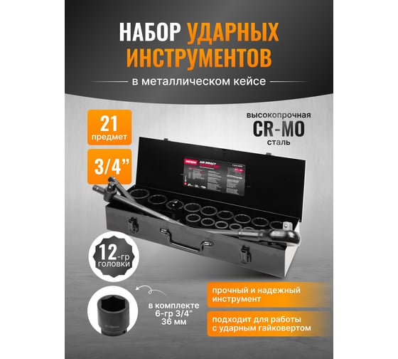 Набор инструментов ударных Patron 21пр, 3/4" (12гр.) P-6212-9MPB(58984)