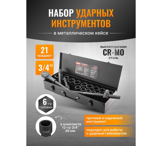 Набор инструментов ударных Patron 21пр, 3/4" (6гр.) P-6212-5MPB(58983)
