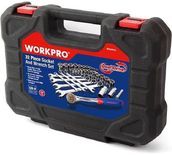 Набор 6-гранных торцевых головок WORKPRO 3/8", в кейсе, 32 шт. WP202528