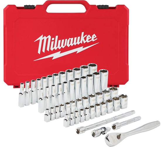 Набор метрических и дюймовых головок с воротком Milwaukee 1/4 дюйма, 50 предметов 4932464944 1